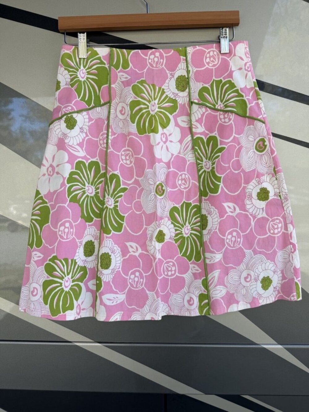 Vintage 80s Sassy pink green preppy a-line floral tenniscore skirt L resortwear